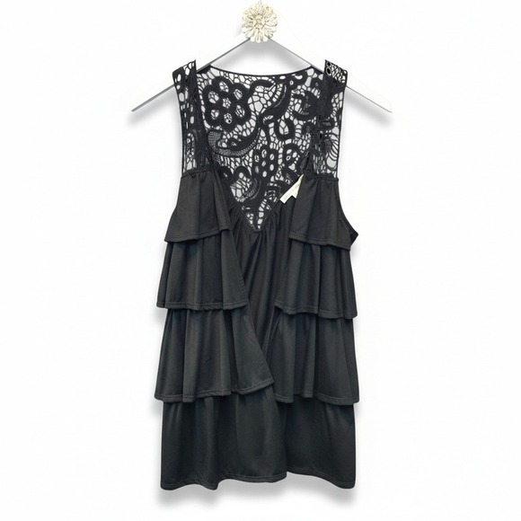 Carolyn Taylor Sweaters - Carolyn Taylor Black Lace Tiered Cardi Vest Size Medium - NEW